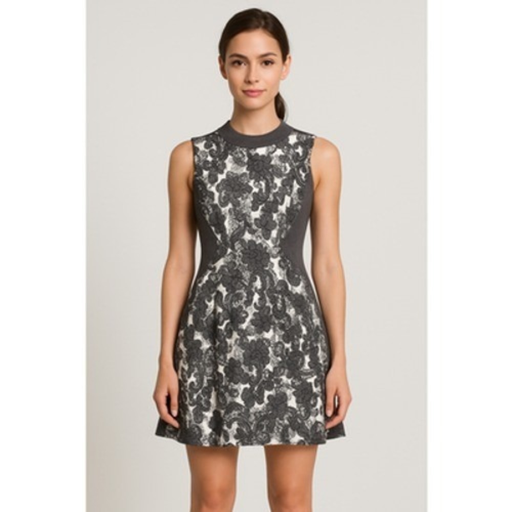 Thakoon Addition Dress‎ Women Size 0 Gray Floral Lace Knit Fit and Flare